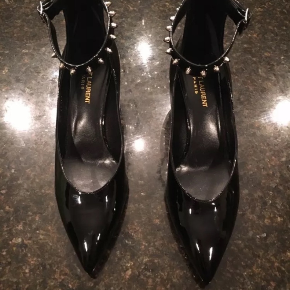 9.5 / 39.5 Saint Laurent Black Patent Kitten heels - Picture 2 of 9